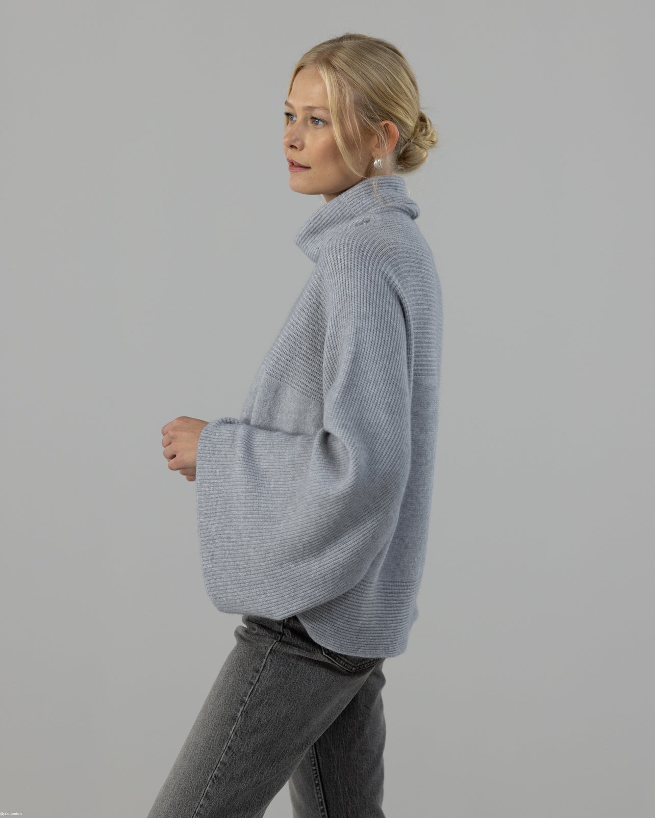 Ribbed Roll Neck Sweater | Light Grey