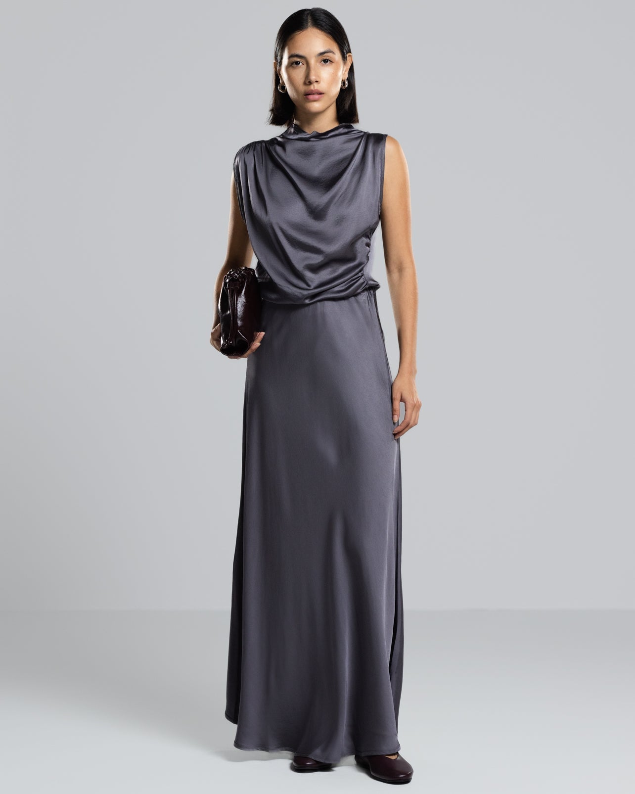 Camilla Bias Satin Skirt | Charcoal