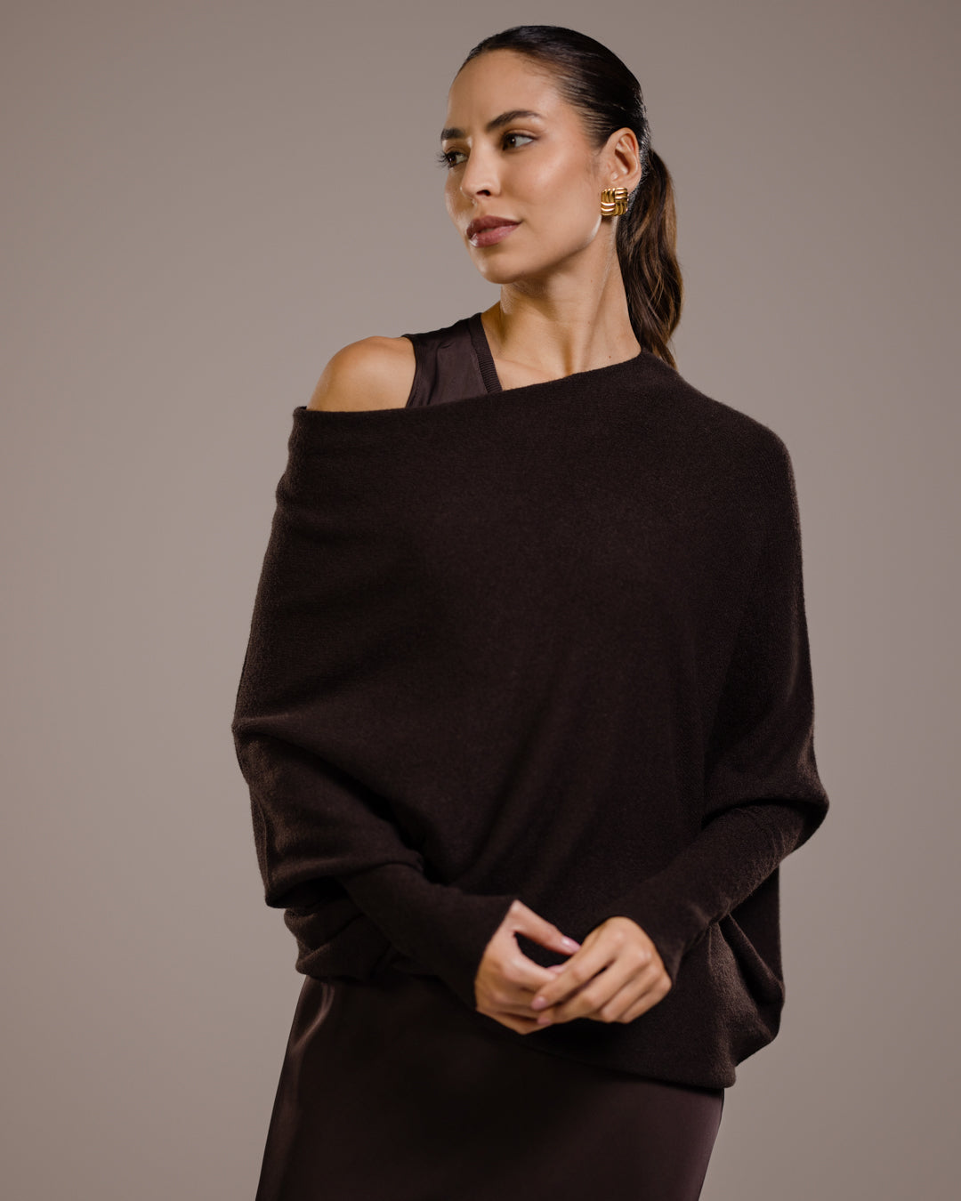 Asymmetric Draped | Espresso Brown | Seamless Knit
