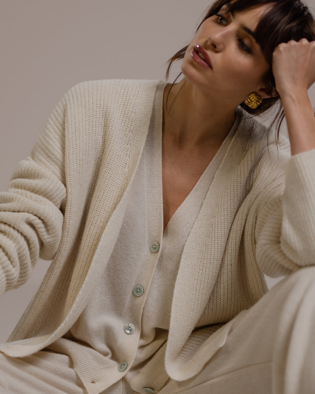 Joyce Open Cardigan | Light Beige | Cashmere-Wool Blend