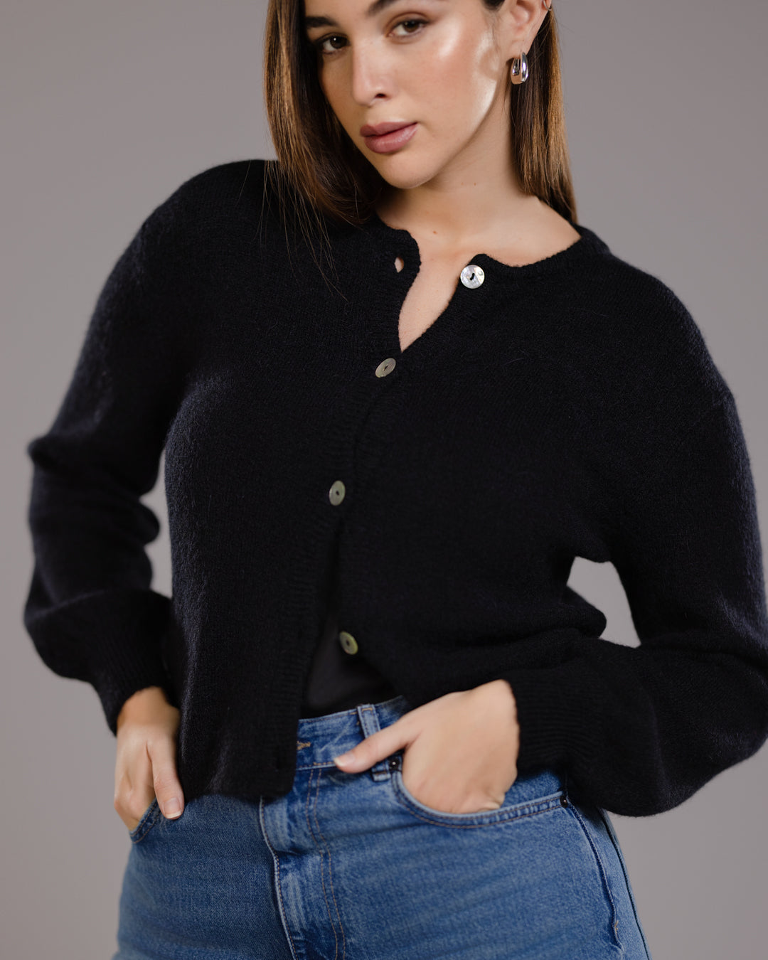 Kelsey Button Up Cardigan | Black | Alpaca-Wool Blend