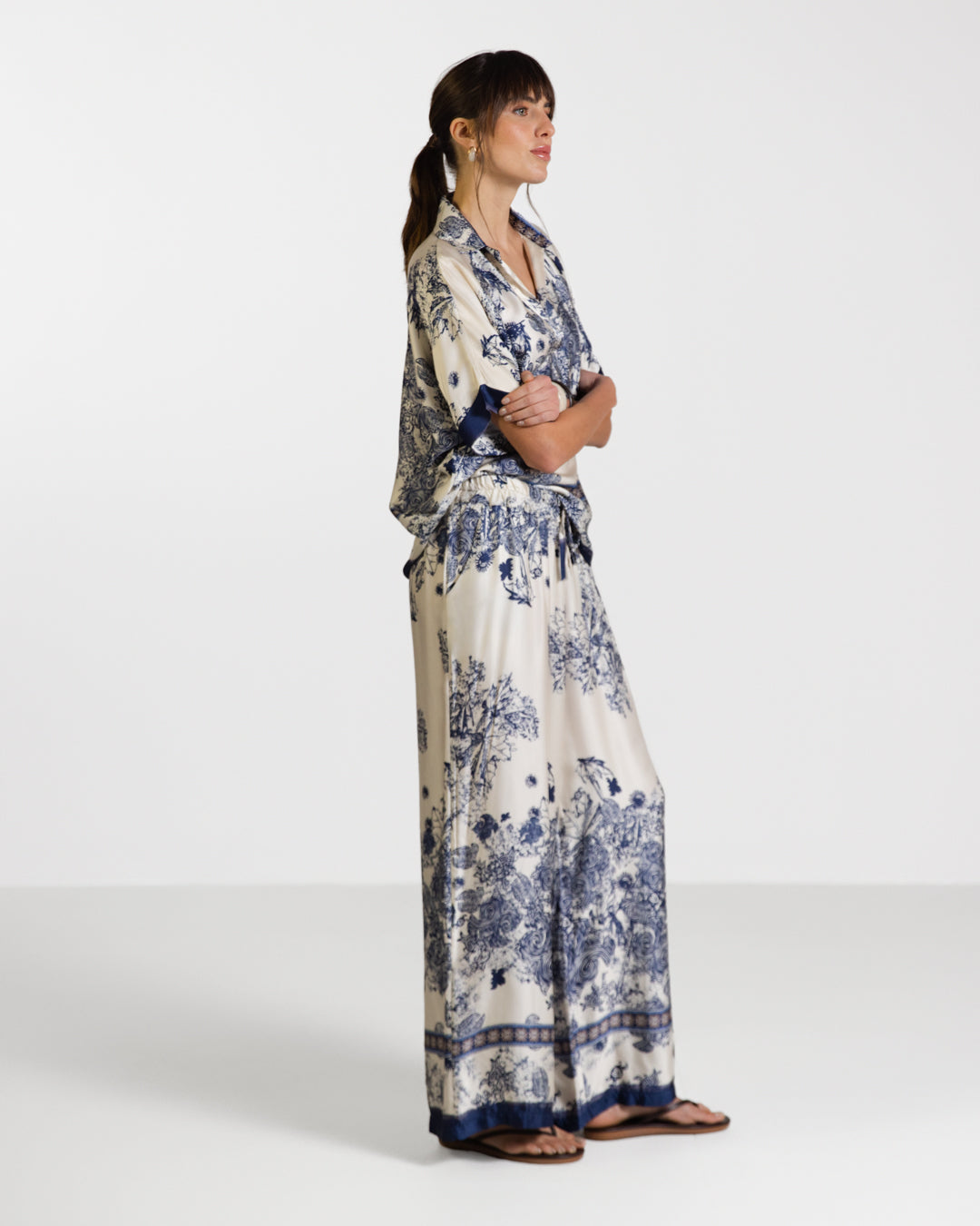 Ottilie Elastic Waist Silk Trousers | Navy