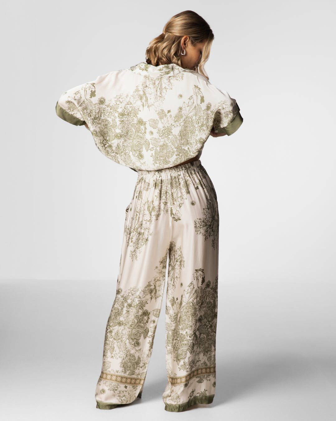 Ottilie Elastic Waist Silk Trousers | Khaki