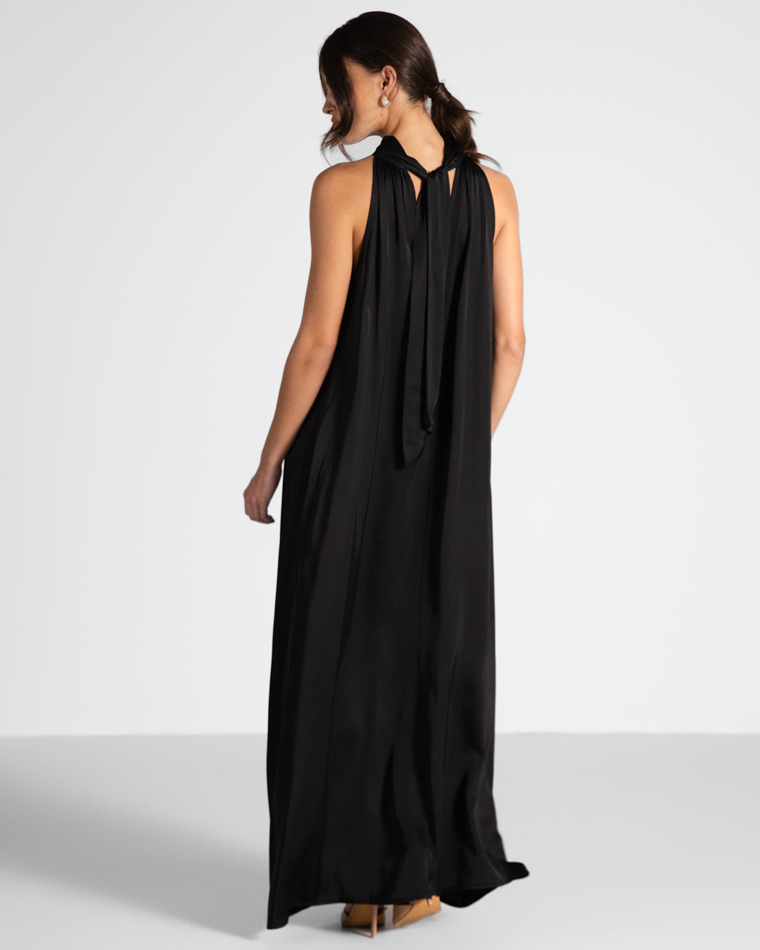 Ruby Satin Halterneck Dress | Black