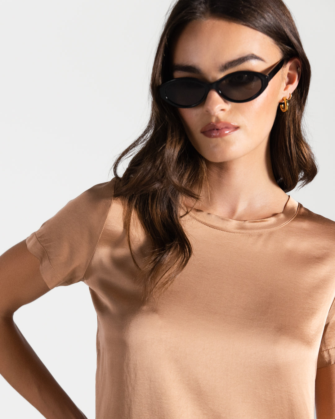 Matilda Satin T-Shirt | Tan