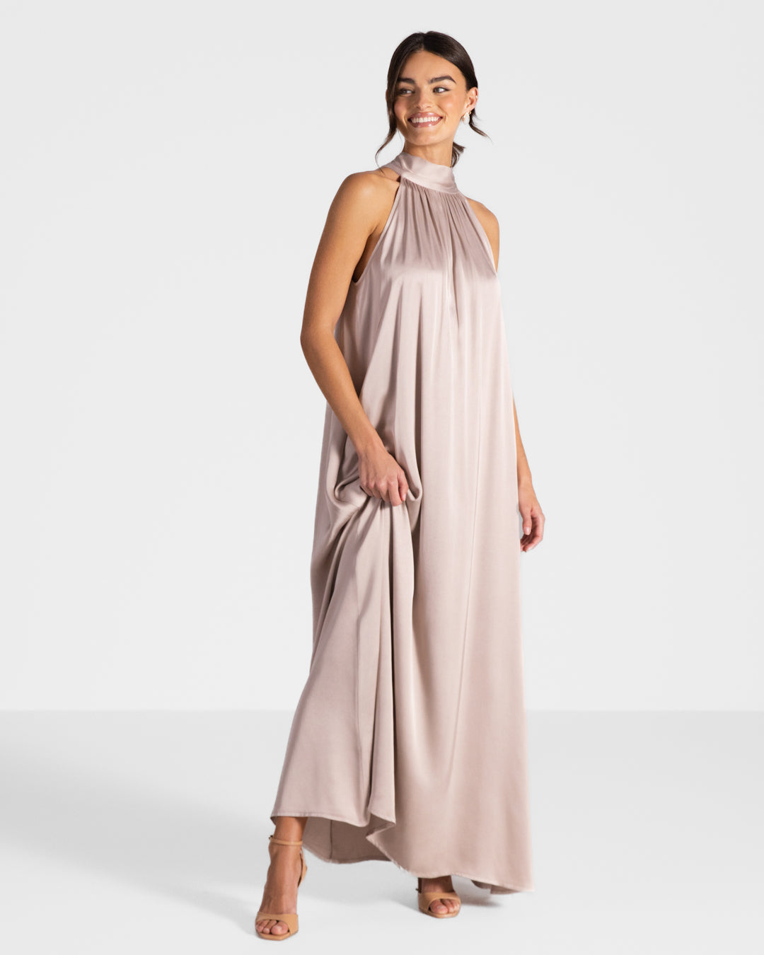 Ruby Halterneck Satin Dress | Dusty Pink