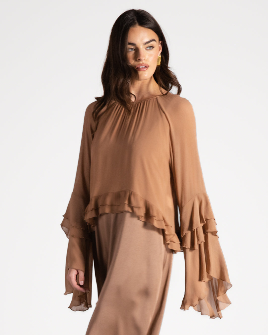 Blair Ruffle Blouse | Tan