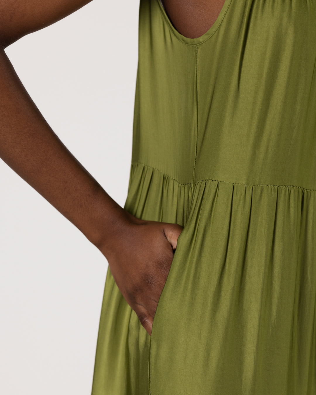 Noelle Strappy Tiered Satin Maxi Dress | Olive Green
