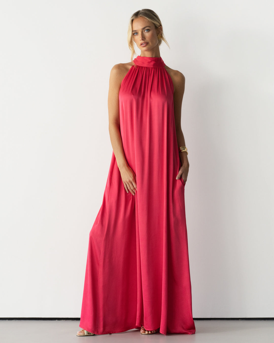 Ruby Halterneck Satin Dress | Raspberry