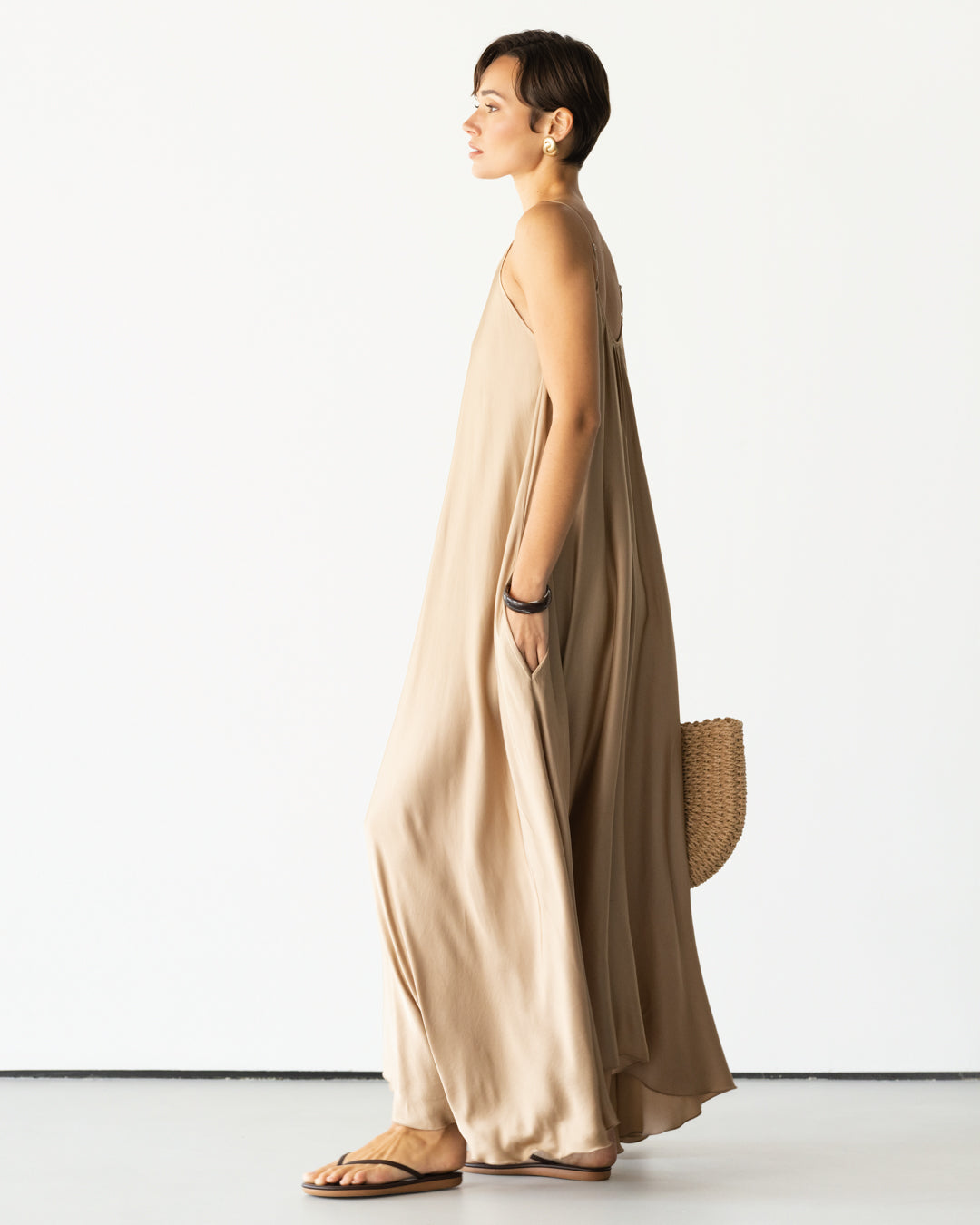 Nyra Slip Satin Maxi Dress | Taupe