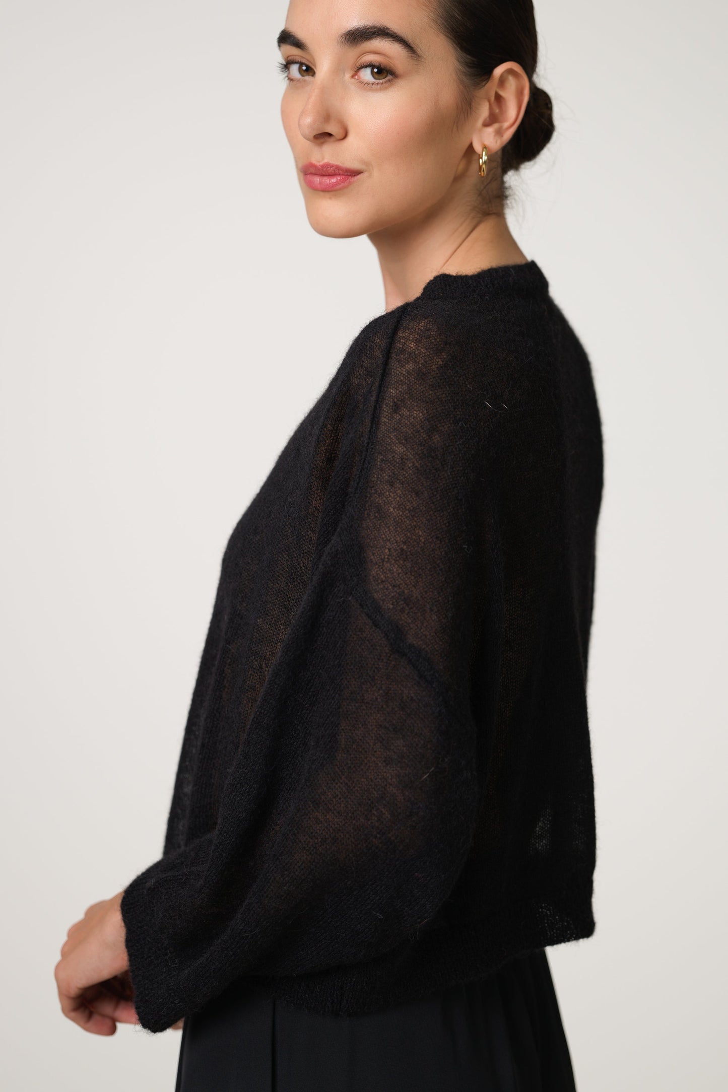 Willow Boxy Sheer Sweater | Black | Alpaca Blend