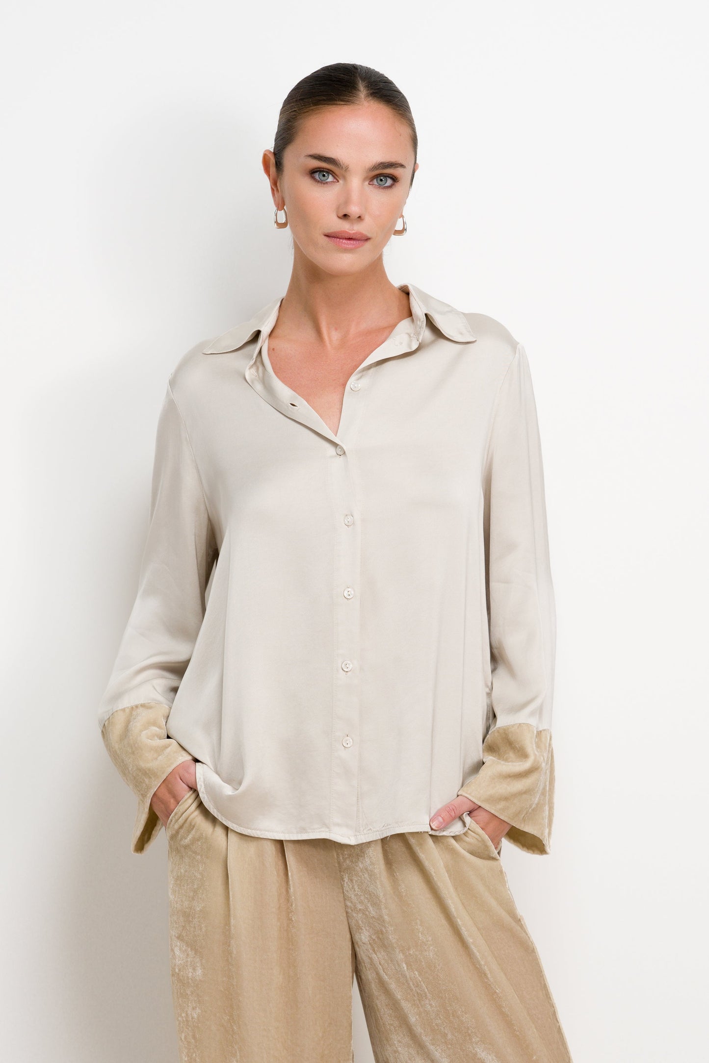 Caroline Velvet Cuff Shirt | Honey