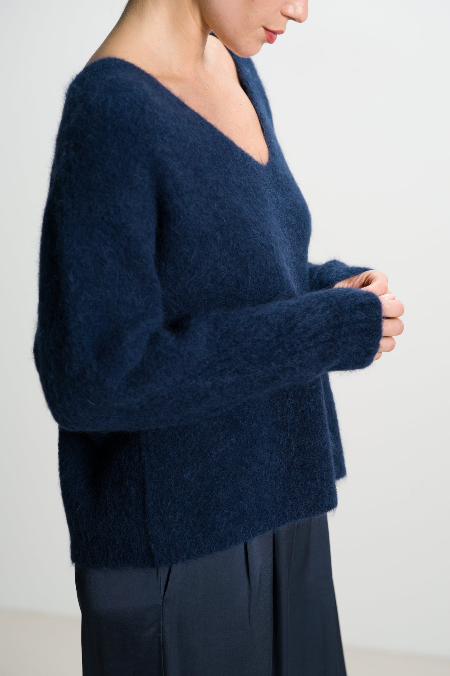 Vera V Neck Sweater | Navy | Alpaca Blend