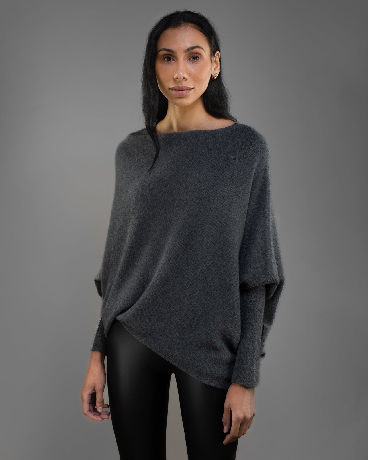 Asymmetric Draped | Charcoal | Seamless Knit