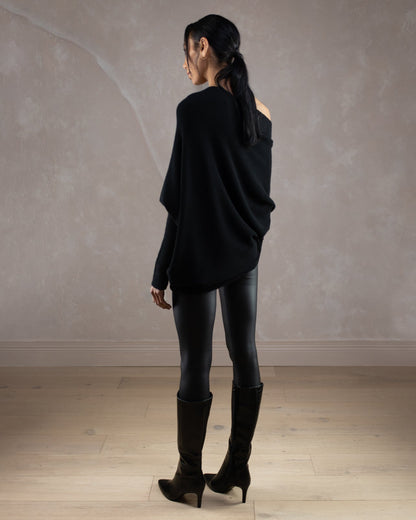 Asymmetric Draped | Black | Seamless Knit