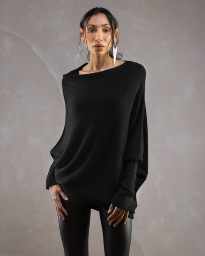 Asymmetric Draped | Black | Seamless Knit