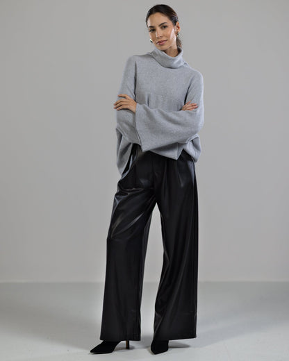 Ribbed Roll Neck Sweater | Light Grey