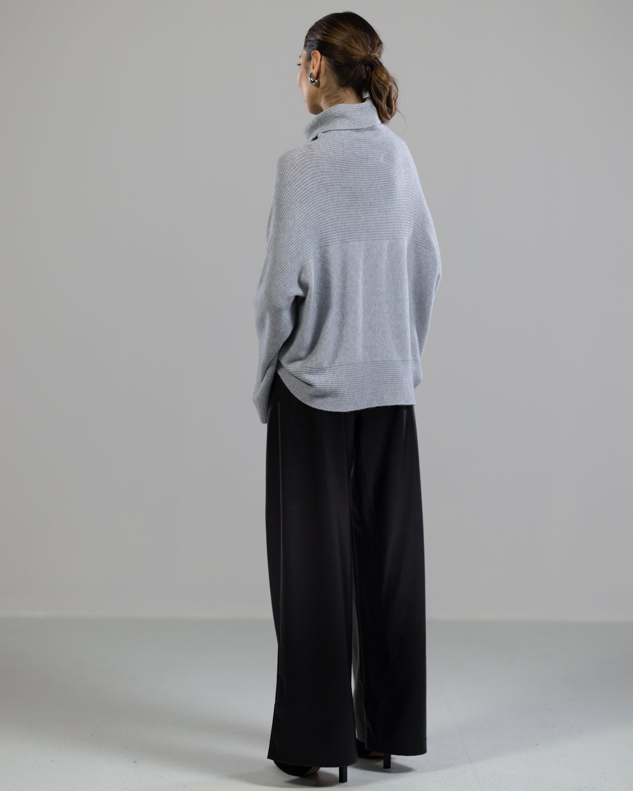 Ribbed Roll Neck Sweater | Light Grey