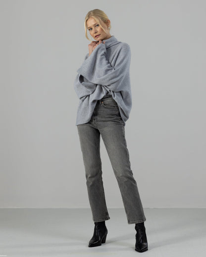 Ribbed Roll Neck Sweater | Light Grey