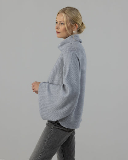 Ribbed Roll Neck Sweater | Light Grey