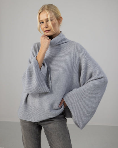 Ribbed Roll Neck Sweater | Light Grey