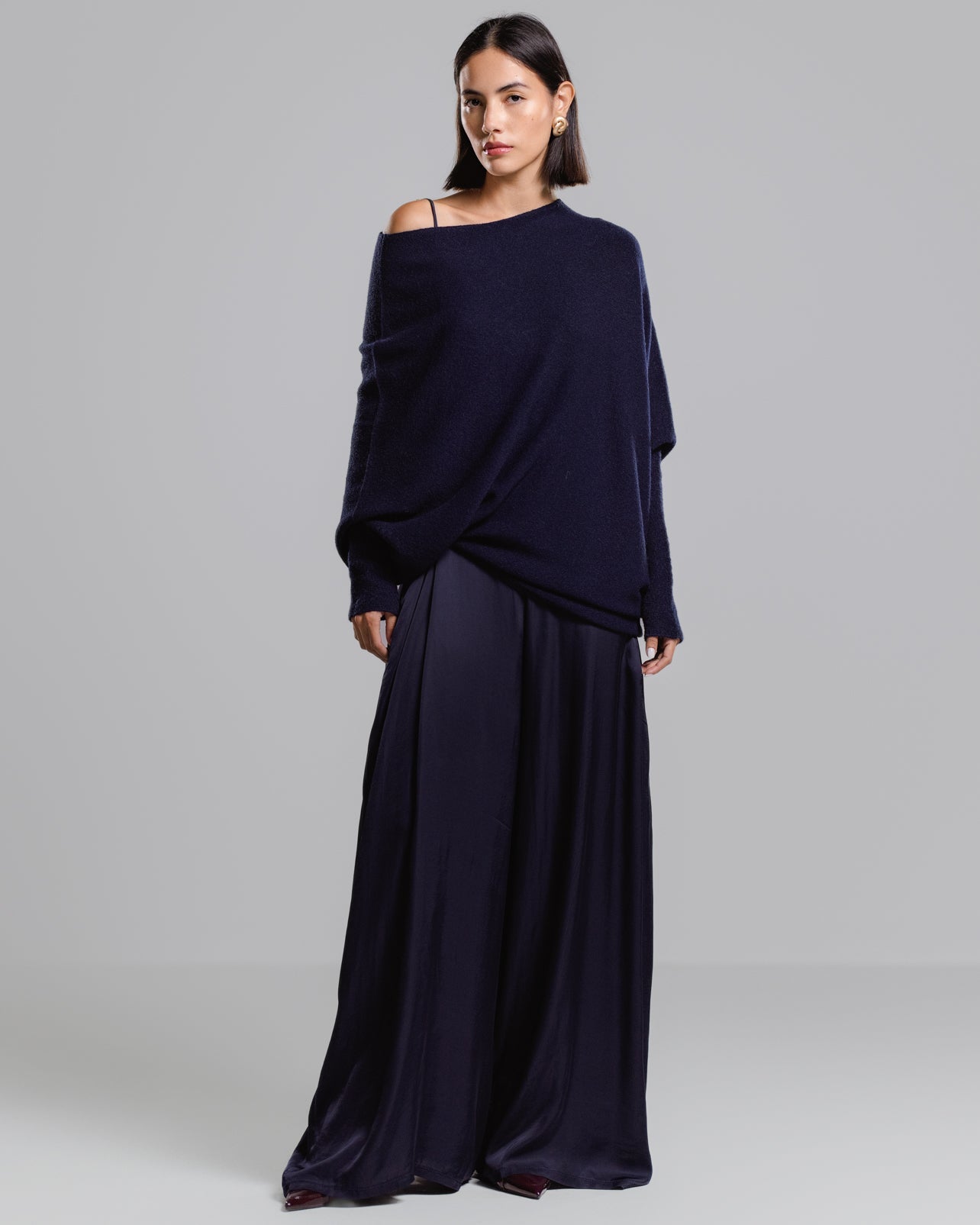Asymmetric Draped | Navy | Seamless Knit