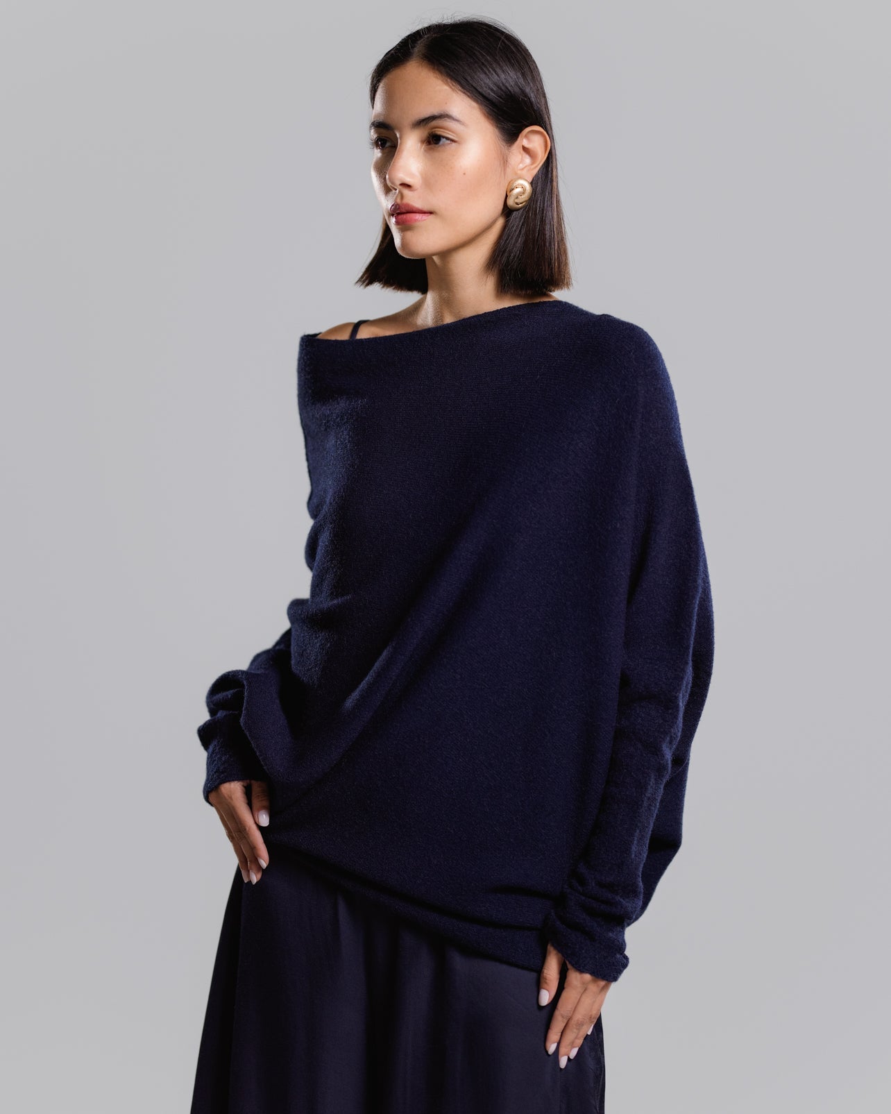 Asymmetric Draped | Navy | Seamless Knit