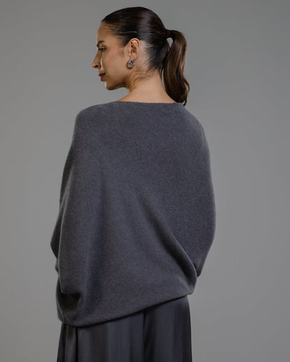 Asymmetric Draped | Charcoal | Seamless Knit