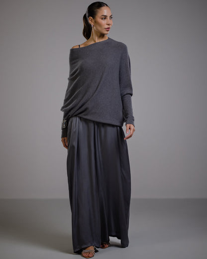 Asymmetric Draped | Charcoal | Seamless Knit