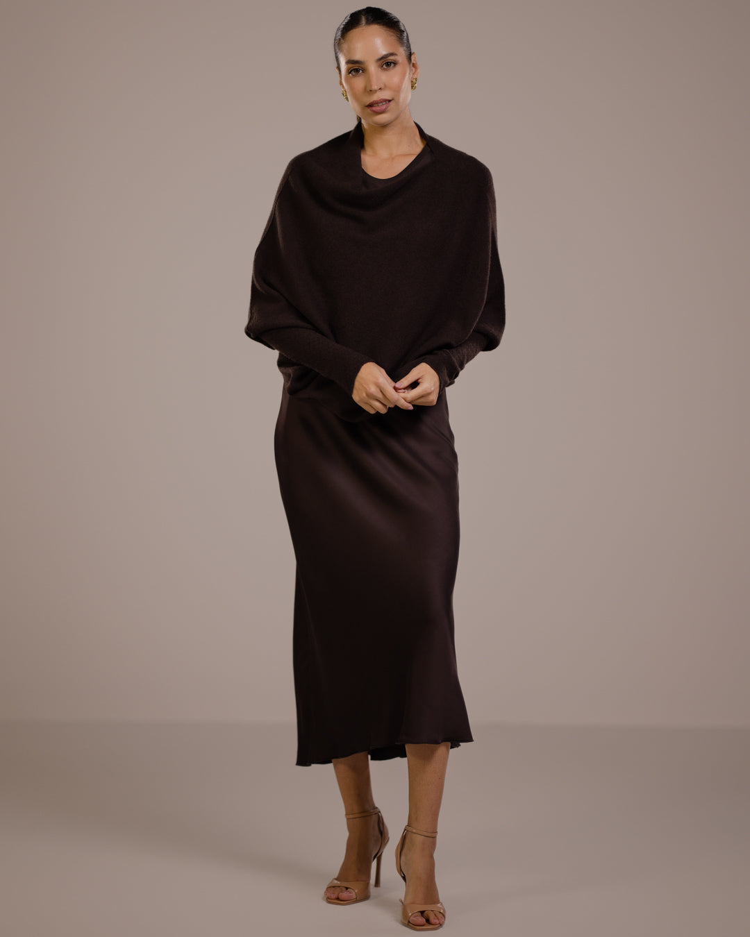 Asymmetric Draped | Espresso Brown | Seamless Knit