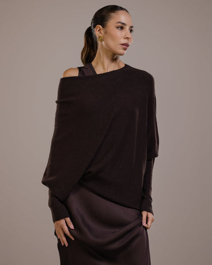 Asymmetric Draped | Espresso Brown | Seamless Knit