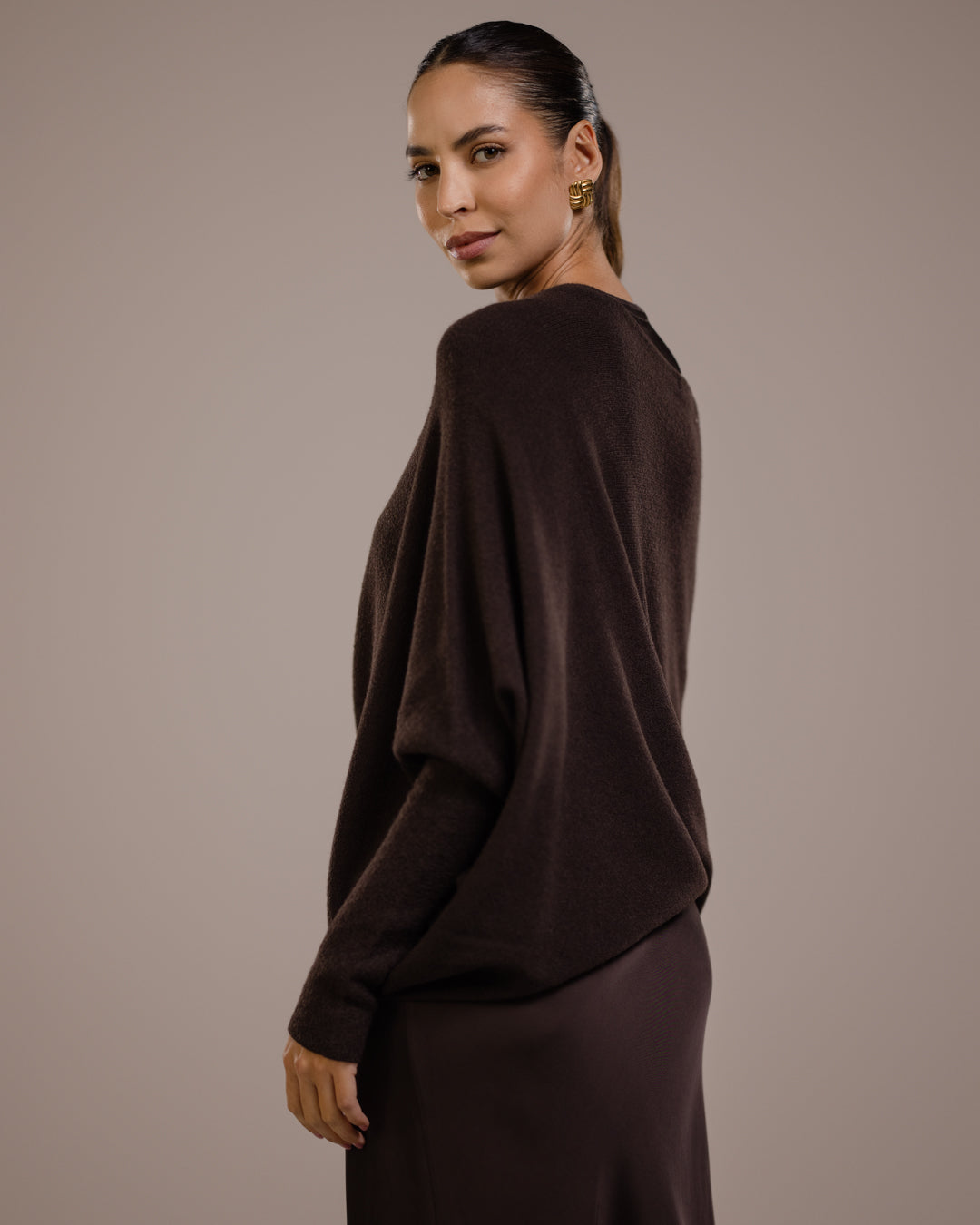 Asymmetric Draped | Espresso Brown | Seamless Knit