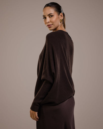 Asymmetric Draped | Espresso Brown | Seamless Knit