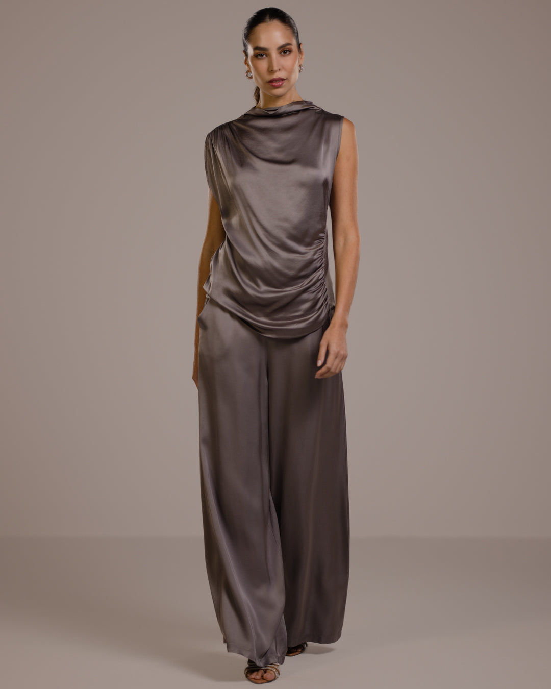 Allegra Draped Satin Sleeveless Top | Mink