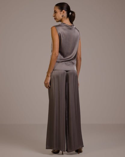 Allegra Draped Satin Sleeveless Top | Mink