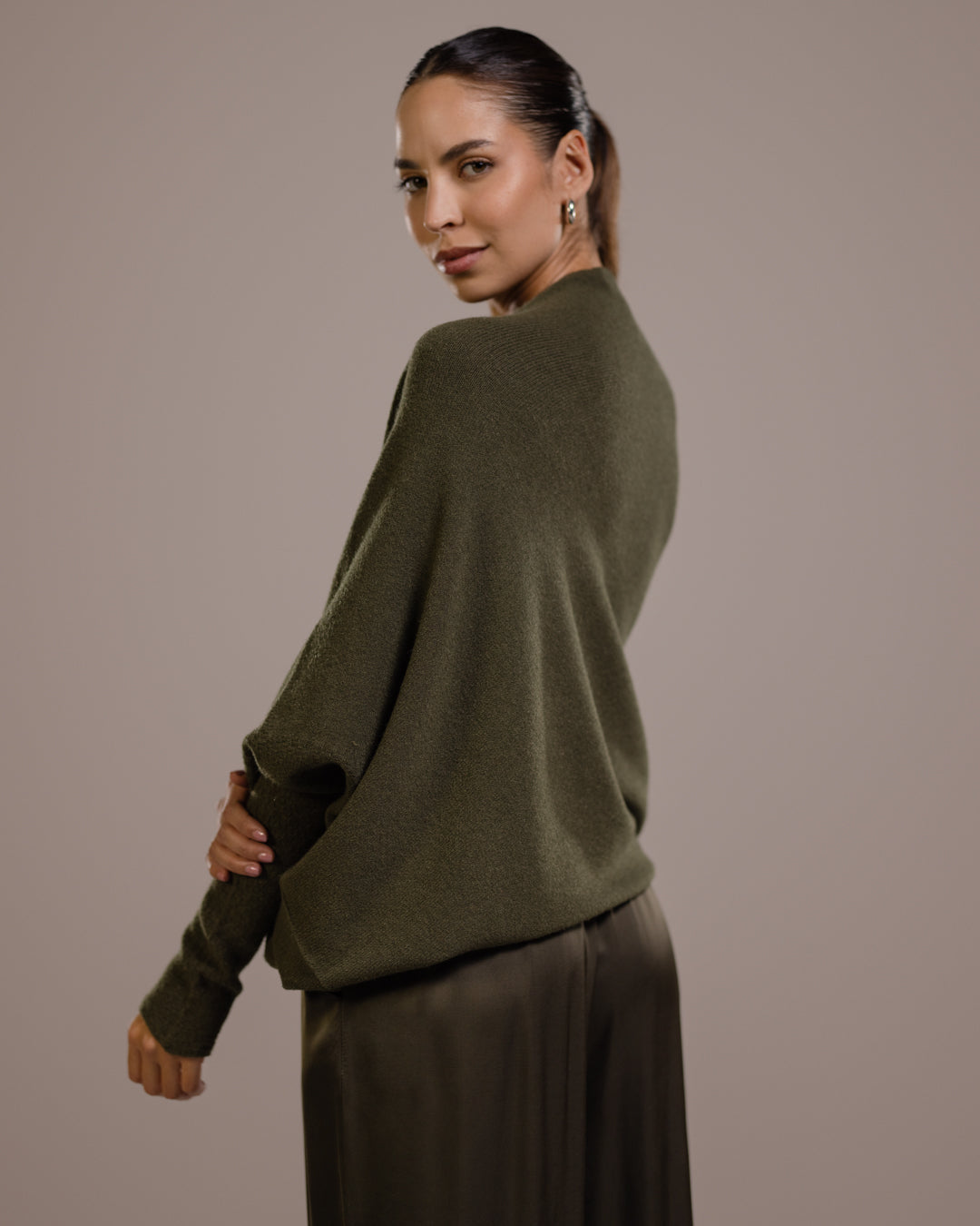 Asymmetric Draped | Khaki | Seamless Knit