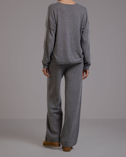Isla Elastic Waist Pants | Grey Melange | Cashmere-Wool Blend