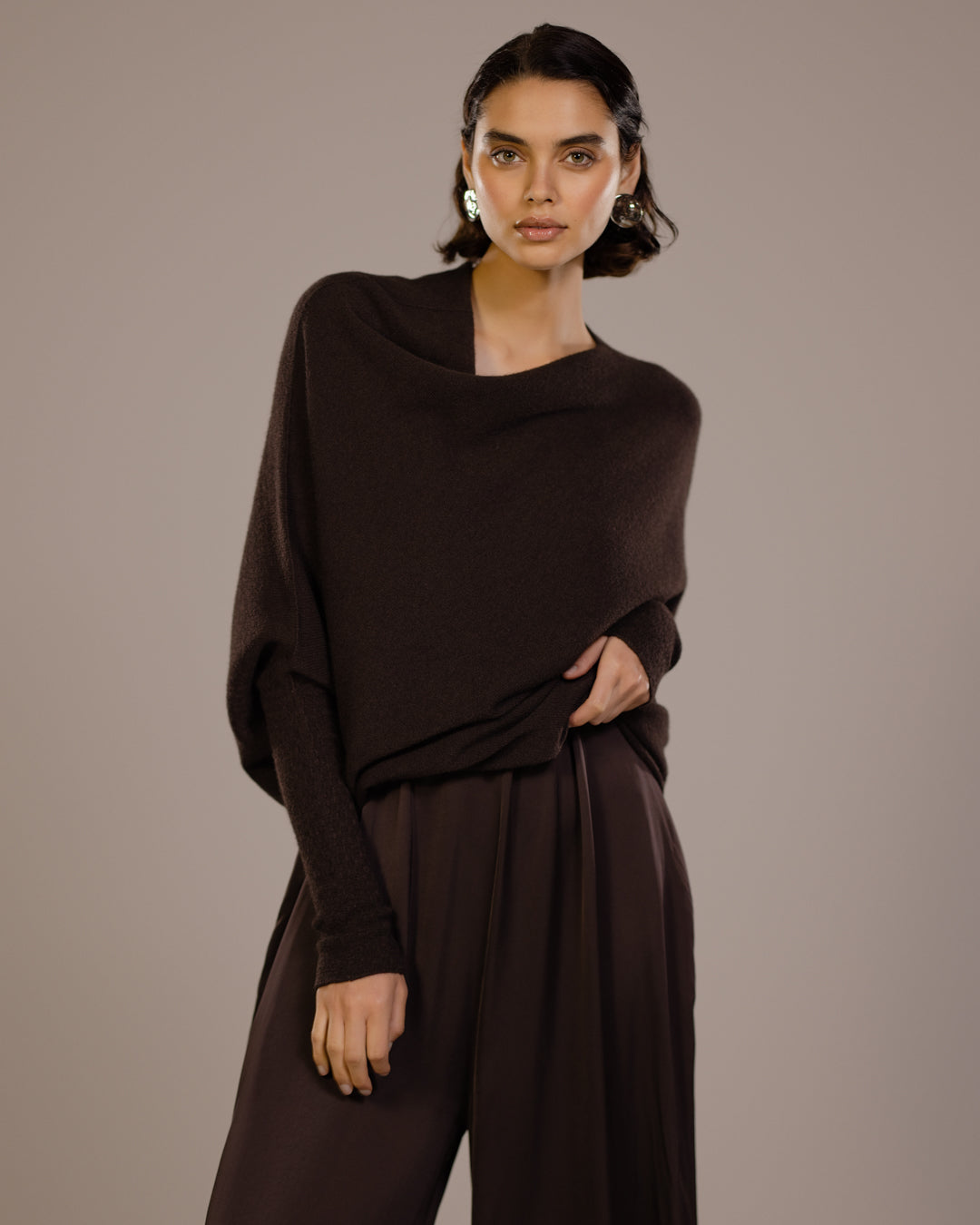 Asymmetric Draped | Espresso Brown | Seamless Knit