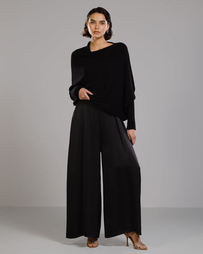 Asymmetric Draped | Black | Seamless Knit