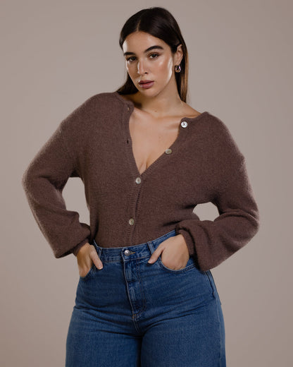 Kelsey Button Up Cardigan | Mocha | Alpaca-Wool Blend