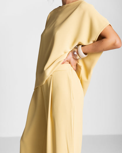 Gabriella Pleated Elastic Waist Trousers | Pastel Yellow