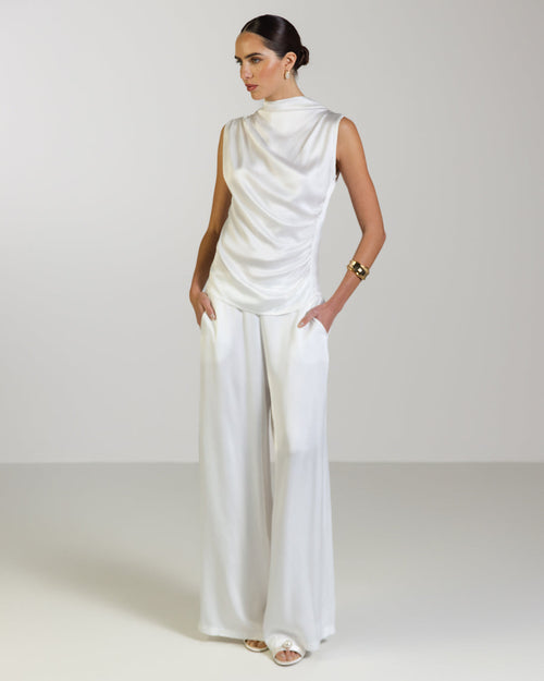 Cole Satin Trousers | White