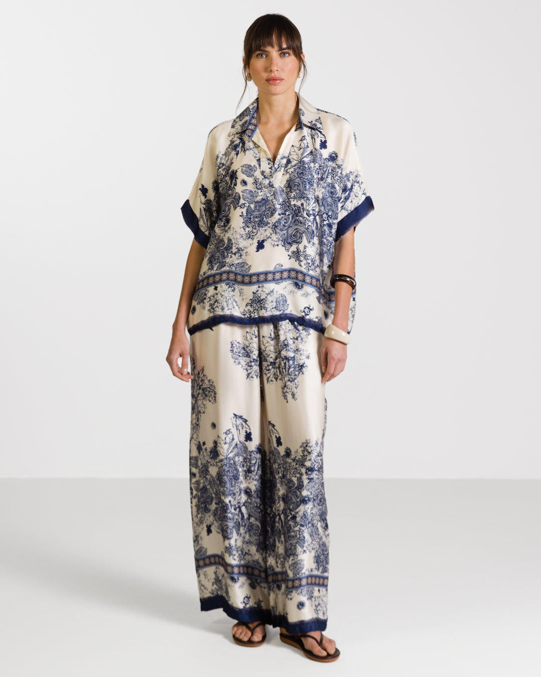 Ottilie Elastic Waist Silk Trousers | Navy