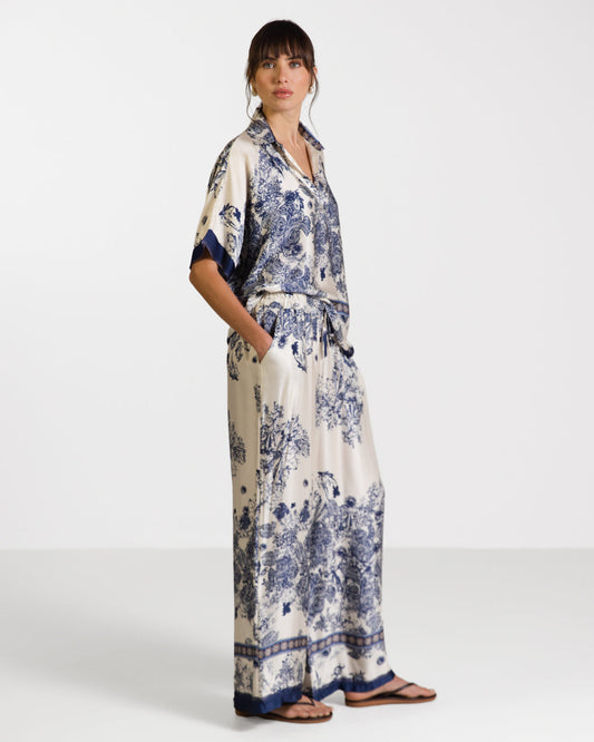 Ottilie Elastic Waist Silk Trousers | Navy