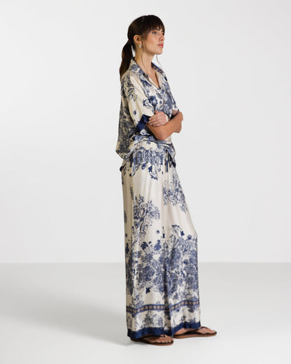 Ottilie Elastic Waist Silk Trousers | Navy