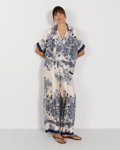 Ottilie Elastic Waist Silk Trousers | Navy