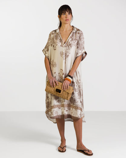 Ottilie Silk Kaftan Dress | Beige