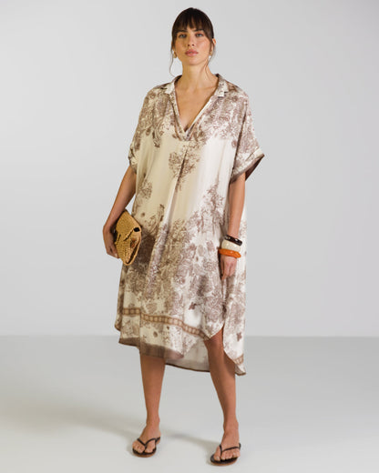 Ottilie Silk Kaftan Dress | Beige