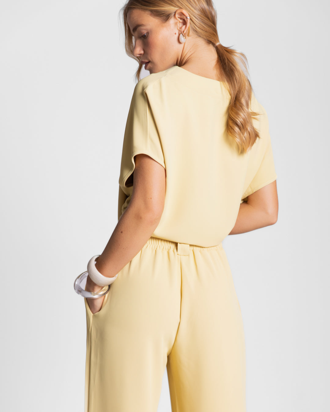 Gabriella Pleated Elastic Waist Trousers | Pastel Yellow