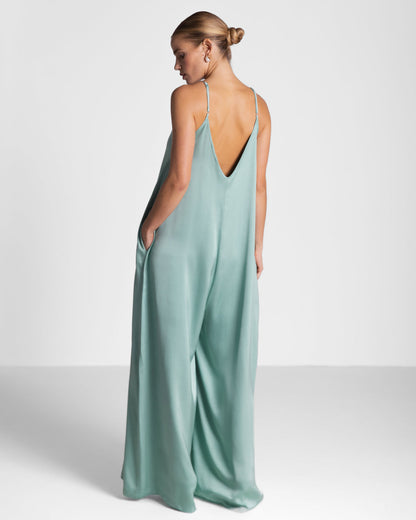 Audrey Satin Jumpsuit | Mint